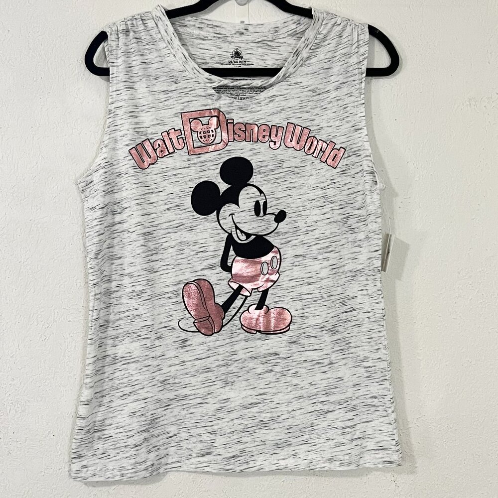 Disney Parks WDW Classic Mickey Mouse Metallic Gray / Rose‎ Gold Tank Top NWT